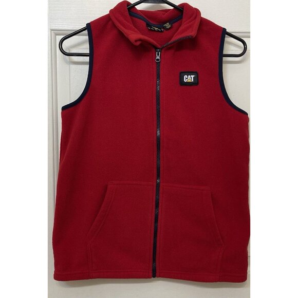 CAT Heavy Equipment Women's Full Zip-Up Vest Red Fleece Size: Lg 14/16 Workwear - Picture 1 of 11